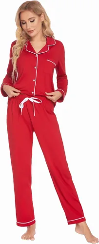 Vista 5 de Ekouaer - Conjunto de pijama de manga larga y botones, motivos navideños a juego para la familia, tallas de la S a la XXL