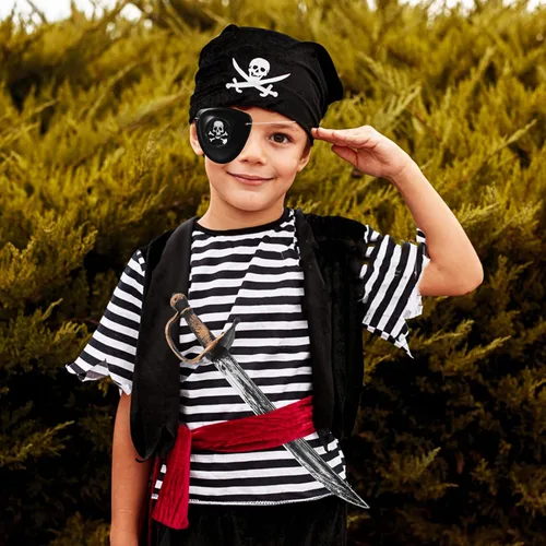 Vista 6 de Espadas piratas de plástico, con parche de ojo, accesorios de plástico samurái de anime, caballero pirata, Halloween, suministros de fiesta