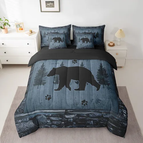 Vista 53 de Feelyou Juego de edredón de ciervo con sábanas – Tamaño Queen 7 piezas Juego de ropa de cama infantil de caza rústica – Cama de ciervo de cabaña