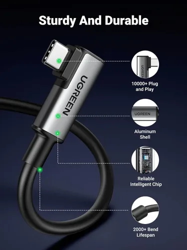 Vista 6 de UGREEN Cable Link compatible con Oculus Quest 2Pico 4 y PCSteam VR, cable de auriculares VR Link de 16 pies con transferencia de alta velocidad