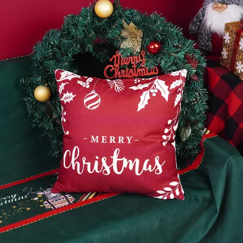 Vista 3 de ONWAY Juego de 2 fundas de almohada de Navidad de 18 x 18 pulgadas, decoraciones rojas de Feliz Navidad, copos de nieve de invierno para exteriores