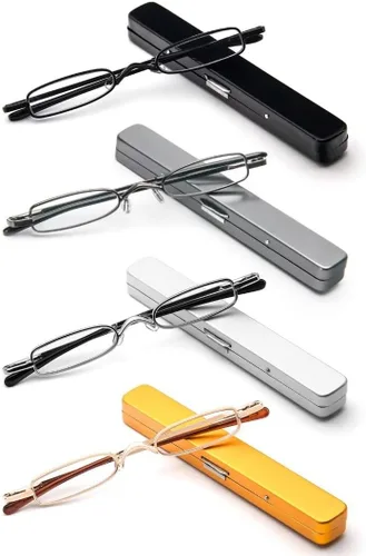 Vista 11 de Lentes de lectura ultra pequeños para hombres y mujeres, lectores de bolsillo delgados con clip para bolígrafo, carcasa de metal, bisagra