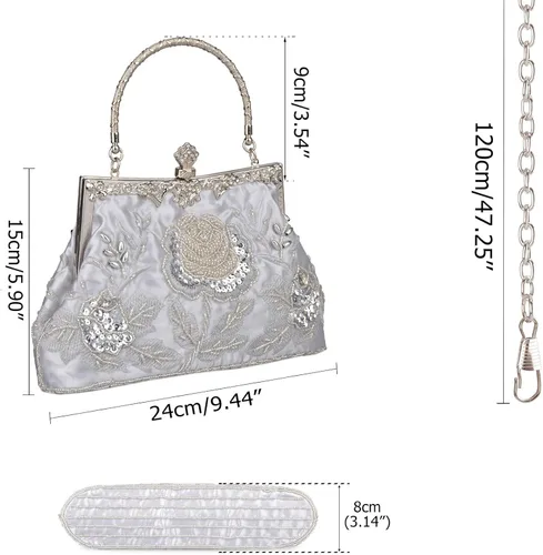 Vista 5 de BAGLAMOR Bolso de noche con lentejuelas de estilo vintage para mujer (plata)