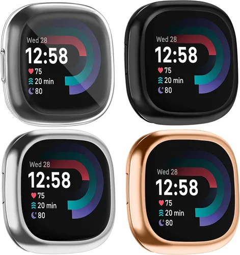 Vista 11 de [Paquete de 4] Funda protectora de pantalla compatible con Fitbit Sense 2 / Fitbit Versa 4, funda protectora completa de ajuste delgado, a prueba