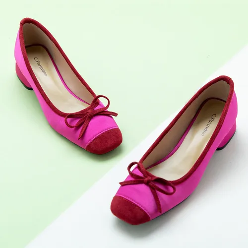 Vista 2 de C.Paravano Zapatos de tacón bajo con punta cuadrada para mujer Tacones gruesos con punta cerrada Zapatos de tacón bajo de cuero Zapatos de vestir