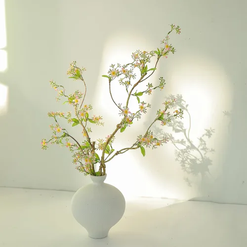 Vista 8 de 3pcs 33.5inch Rustic Bendable Faux Tree Branches With White Chamomile Wild Flowers Twigs Silk Pink Daisy Decorative Green Leaves Stems For Vase