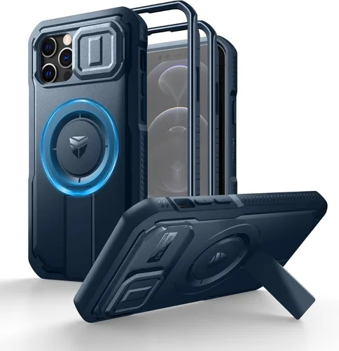 Vista 64 de Dexnor - Funda para iPhone 12 & iPhone 12 Pro con tapa deslizante para cámara, soporte ajustable y protector de pantalla integrado, carcasa