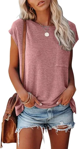 Vista 38 de CNFUFEN Camisetas de manga corta/larga para mujer, a la moda, casual, de verano, ligeras, sólidas, de moda