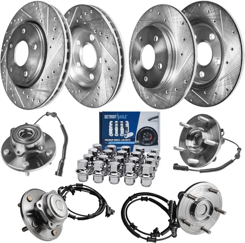 Vista 98 de Detroit Axle - Rotores de freno para Ford 2013-2019 Explorer Taurus Flex Lincoln MKT MKS, rotores de freno de disco ranurados perforados de repuesto