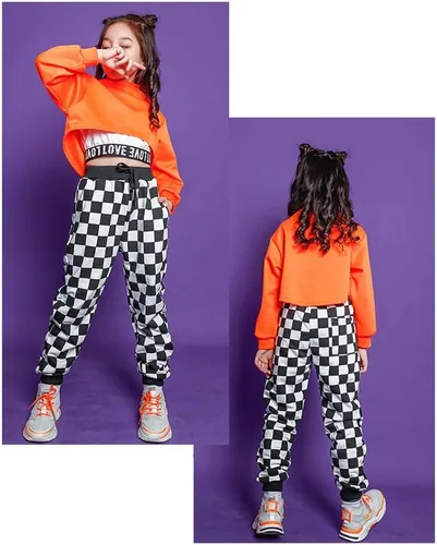 Vista 5 de Rolanko Pantalones deportivos para niñas, pantalones deportivos activos para niños con bolsillo, pantalones de calle Hip Hop de 4 a 14 años
