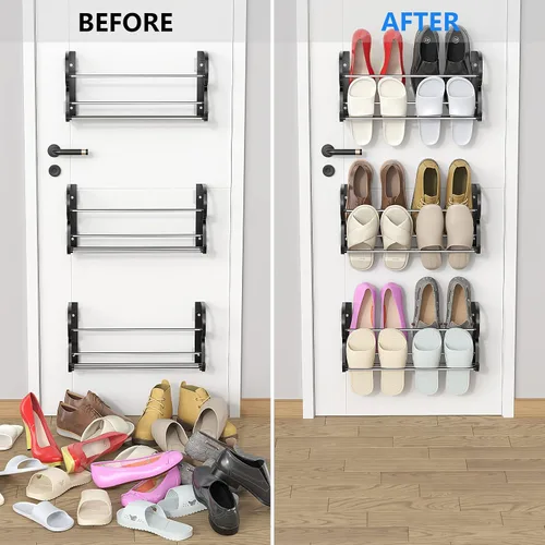 Vista 3 de Zapatero de pared para almacenamiento de zapatos de caravana, paquete de 3 zapateros montado en la pared con soportes adhesivos para colgar