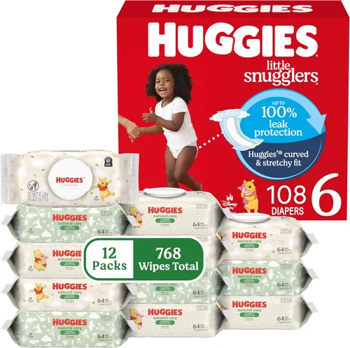 Vista 12 de Paquete de Little Snugglers: Pañales de bebé Huggies Little Snugglers, talla 1 (8-14 lbs), 198 unidades y toallitas para bebé Huggies Natural Care