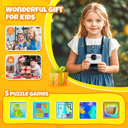 Vista 6 de Cámara de Impresión Instantánea HiMont para Niños, Cámara Digital HD 1080P para Niños con 3 Rollos de Papel de Impresión y Tarjeta de 32GB, Juguetes