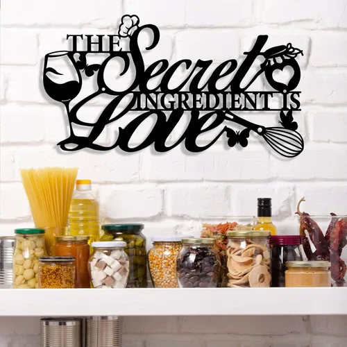 Vista 2 de Letrero de metal con texto en inglés "The Secret Ingredient is Love", decoración de pared de granja, comedor, cocina, regalo de inauguración