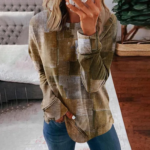 Vista 2 de Ropa de otoño para mujer, sudadera casual de manga larga con cuello redondo y estampado a rayas