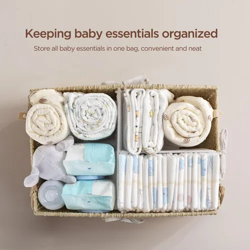 Vista 2 de HBlife Organizador de Caddy de Pañales, Cesta de Almacenamiento Grande Tejida a Mano para Pañales y Artículos Esenciales del Bebé - Diseño Curvo