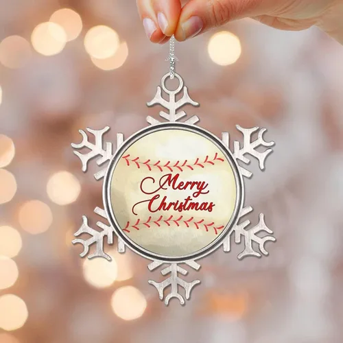 Vista 13 de Adornos de metal con diseño de copo de nieve para fanáticos de los deportes, talla única, adorno de Navidad, recuerdo de recuerdo para decoración