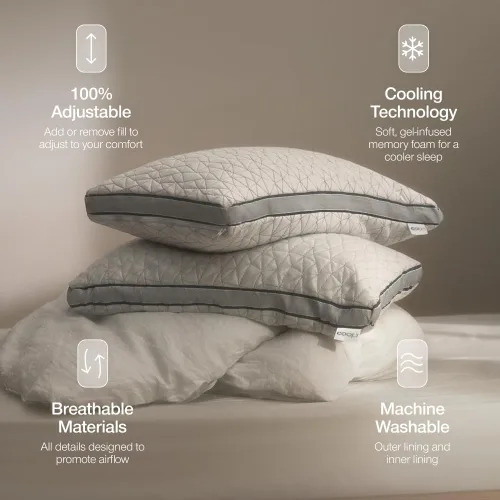 Vista 5 de Coop Home Goods Eden - Almohada de cama tamaño Queen para dormir de espalda, estómago y de lado, gel refrescante de espuma viscoelástica suave