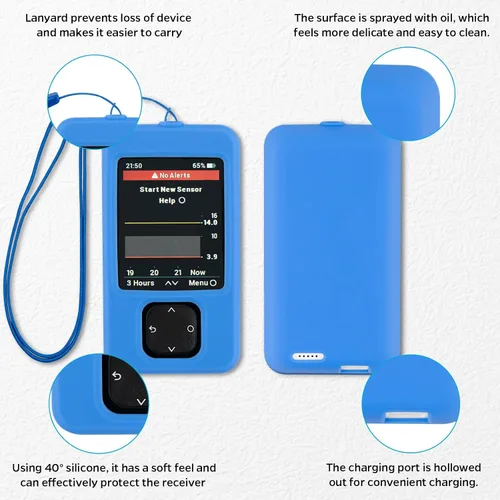 Vista 2 de Dexcom G7 - Funda para receptor con cordón y 2 protectores de pantalla (rojo)