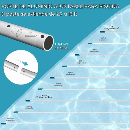 Vista 3 de POOLWHALE - Kit de limpieza de piscina con aspiradora, red de piscina y cepillo con poste Pool Leaf SKimmer Rake Net and Pole, Pool Vacuum Head
