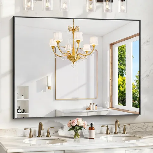 Vista 40 de KOCUUY Espejo de baño negro, espejo rectangular de 24 x 18 pulgadas para sobre el fregadero, espejo de pared decorativo moderno para dormitorio