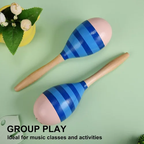Vista 6 de Maracas para adultos y niños, 2 unidades de 9 pulgadas de maraca de madera para recuerdos de fiesta, color azul