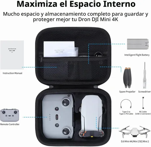 Vista 3 de Funda de almacenamiento compatible con accesorios DJI Mini 4K Dron, con protectores de hélice y cubierta de palanca de control (negro)