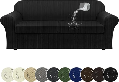 Vista 83 de Funda impermeable para silla con brazos, juego de 2 piezas, funda a rayas para 1 sofá separado con cojín en T, fundas de sillón de tela