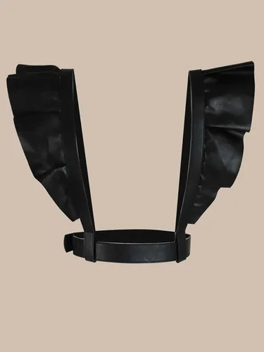 Vista 5 de OYOANGLE Arnés para mujer, cinturón punk, hebilla cuadrada, con volantes, tirantes ajustables para vestido