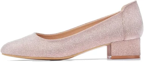 Vista 2 de hingswink Womens Rose Gold Champagne Pumps for Women 1.4 Inch Shoes for Women Low Heel Closed Toe Dress Shoes for Women Comfortable Dressy Low Heel