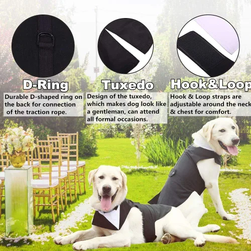 Vista 3 de QBLEEV Esmoquin para perros pequeños, conjunto de traje y bandana, traje de boda con corbatín, disfraz formal de esmoquin para Halloween, Navidad