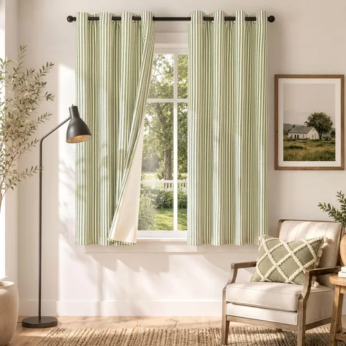 Vista 10 de Cortinas de cocina estilo granja a rayas Vangao de 24 pulgadas de largo, cortinas de lino para café, cortinas de nivel con rayas, cortinas Boxter