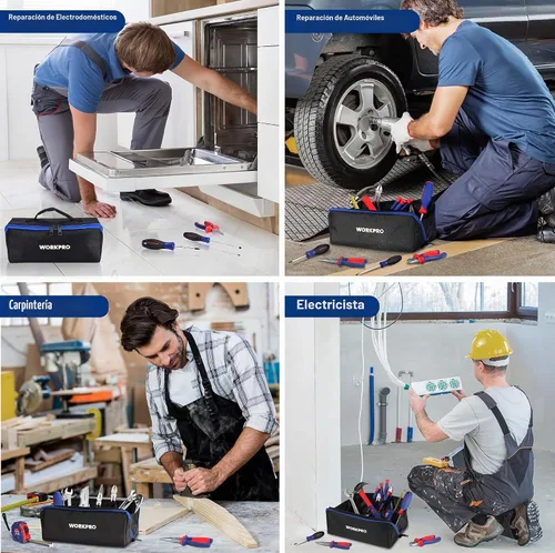 Vista 9 de WORKPRO Bolsa de herramientas, bolsa de herramientas de boca ancha de 10 pulgadas con cremallera, bolsa de almacenamiento de herramientas