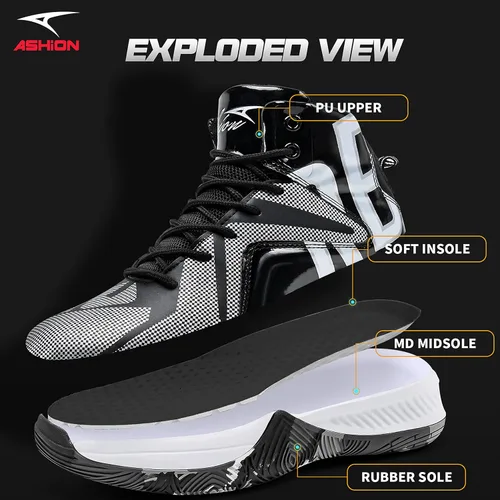 Vista 6 de ASHION Men's Basketball Shoes Mid Basketball Sneakers Non-Slip Outdoor Cushioning Workout Shoes