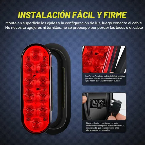 Vista 5 de Nilight Luces traseras LED ovaladas de 6 pulgadas, color rojo, paquete de 2