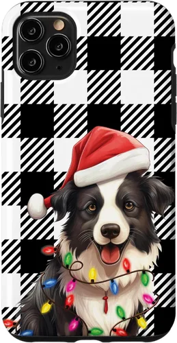 Vista 11 de Funda para iPhone 15 Border Collie Navidad a cuadros