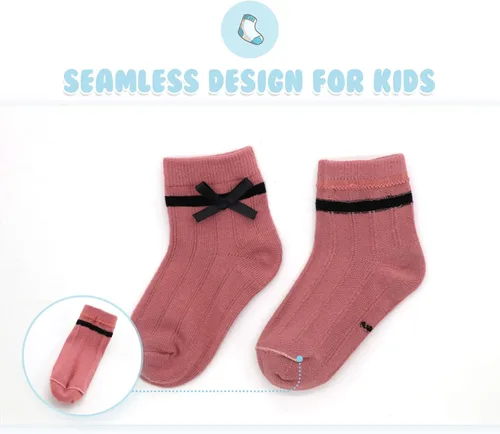 Vista 3 de Gwenvenni Calcetines de algodón para niñas y niños pequeños, calcetines de tobillo de corte bajo