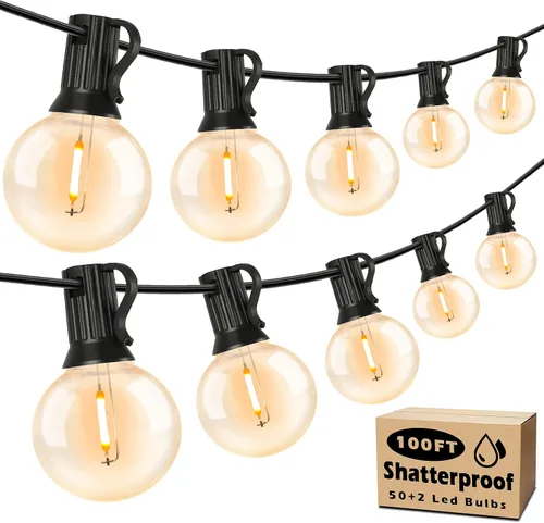 Vista 9 de Luces de Cadena LED para Exteriores de 50 Pies Impermeables, Brillantes 2700K, Luces de Cadena para Patio LED con 27 Bombillas Globo G40