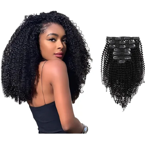 Vista 12 de ABH AMAZINGBEAUTY HAIR Kinkys - Extensiones de cabello rizado con clip, 3C y 4A, doble trama, cabello humano Remy real rizado para afroamericanos
