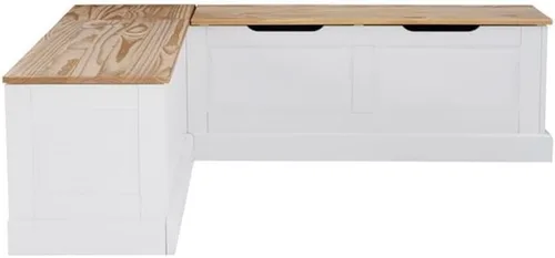 Vista 5 de Linon Troyin - Rincón de almacenamiento de madera natural y blanca con cojines verdes