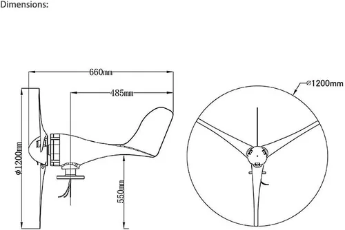 Vista 2 de ATO 300W turbina eólica, 12V/24V, pequeña turbina de viento horizontal para barcos, farolas e islas (12V)