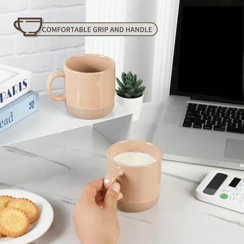 Vista 5 de BYCNZB Juego de tazas de café de 12 onzas para 6, tazas de té con asa para café, té, cacao, leche (canela)