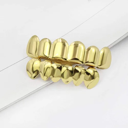Vista 3 de TOPGRILLZ Parrillas de oro para tus dientes, chapadas en oro de 18 quilates, estilo hip hop, ajuste personalizado, parrillas de dientes pulidos