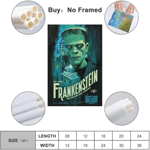 Vista 2 de Frankenstein - Póster de lienzo de película y álbum de música, pintura de pared, estética, decoración de habitación, 08 x 12 pulgadas
