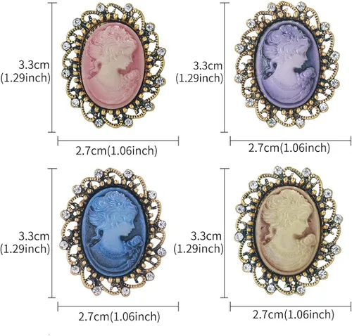 Vista 2 de MEEDOZ Juego de broches de flores de camafeo victoriano de diamantes de imitación multicolor para mujer