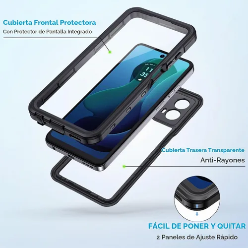 Vista 6 de Lanhiem Funda para Motorola Moto G 5G 2024, IP68, impermeable, a prueba de polvo, a prueba de golpes, con protector de pantalla integrado, cubierta