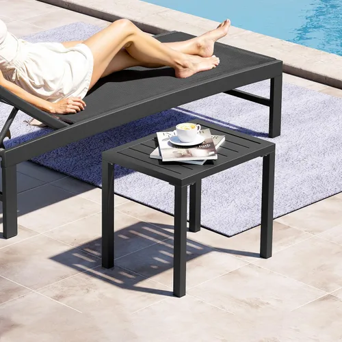 Vista 2 de Crestlive Products Mesa auxiliar para exteriores, mesa auxiliar rectangular de aluminio, mesa de café para patio pequeño para interiores y Negro