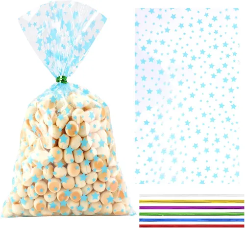 Vista 47 de 100 bolsas de regalo con estampado de estrellas de 3 x 5 pulgadas, bolsas de regalo de celofán, bolsas de regalo de celofán, bolsas de regalo