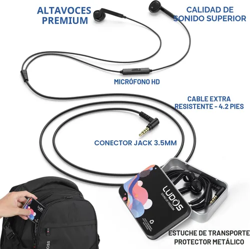 Vista 2 de LUDOS FEROX - Auriculares intraurales con cable, auriculares con micrófono, aislamiento de ruido con cable para auriculares Jack de 0.138 pulgadas