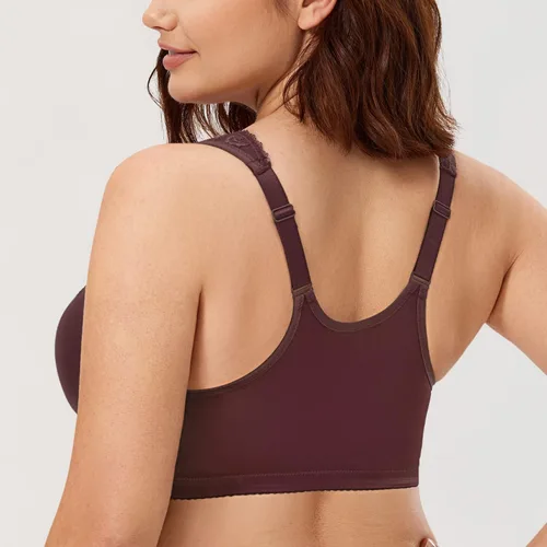 Vista 3 de CALVENA Sujetador de cierre frontal para mujer, cobertura completa, sin varillas, de encaje, talla grande, espalda cruzada